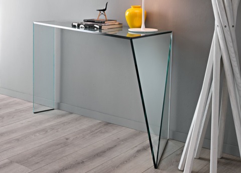 Penrose glass console table from Tonelli