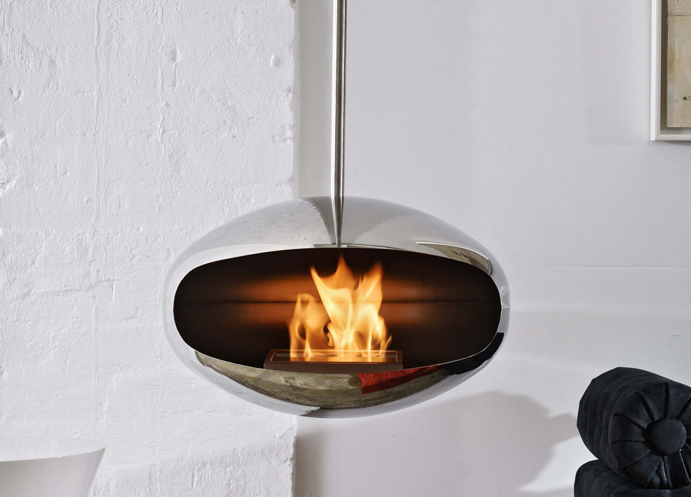 Cocoon Aeris Hanging Fireplace Polished Steel