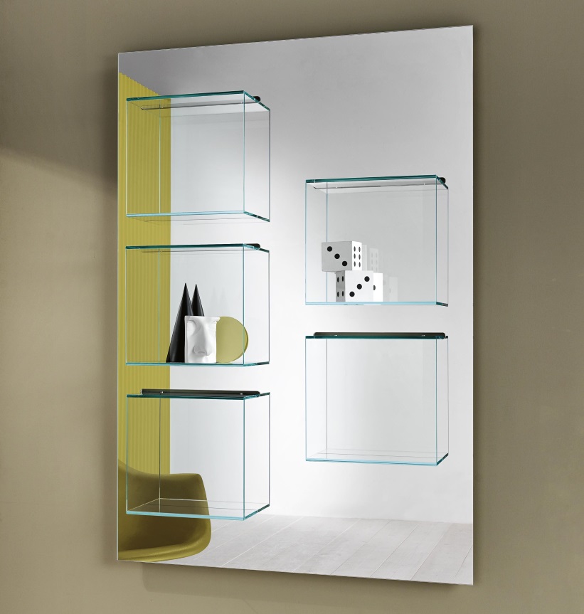 Tonelli Dazibao Mirrored Wall Unit, Mirror Wall Shelf Unit