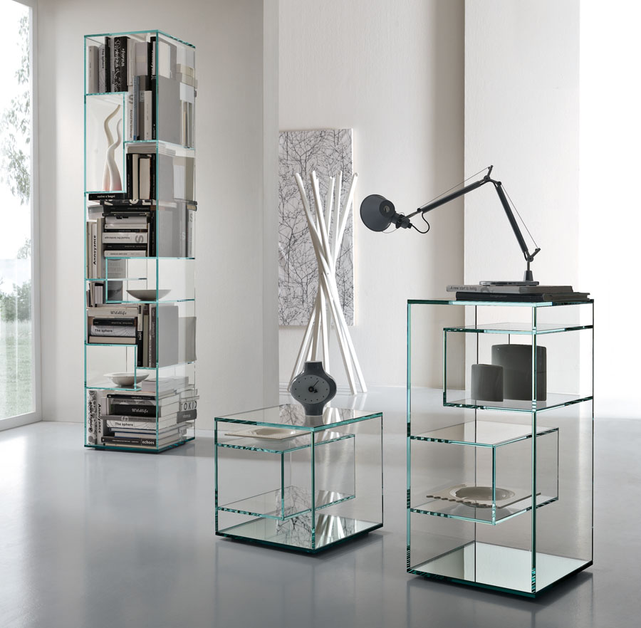 Tonelli Liber Glass Bookcase Modern, Large Square Bookcase