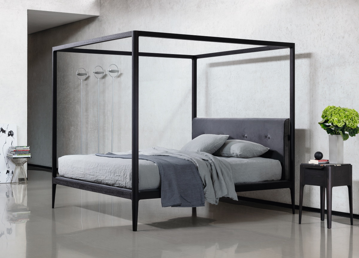 Silver four poster shop bed