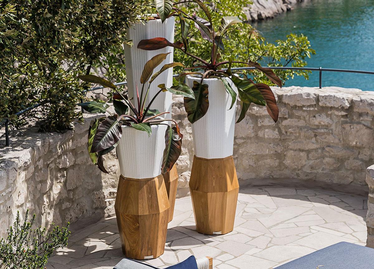 Smania Cachepot White & Teak Planters - Now Discontinued