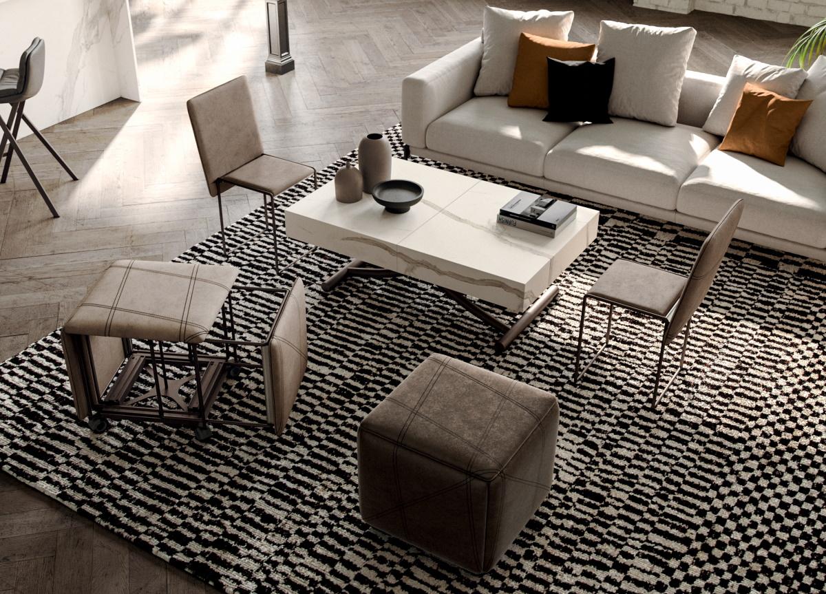 Ozzio Cubix Pouf With 4 Chairs