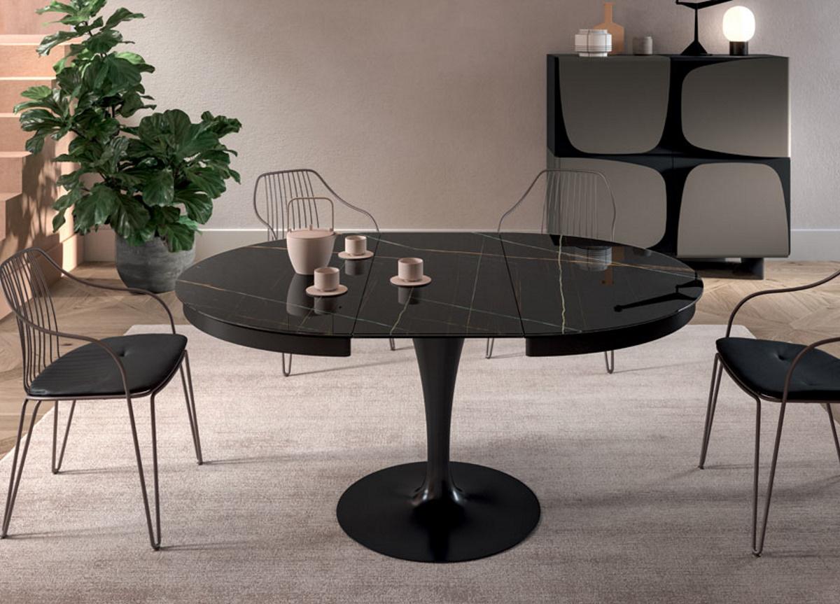 Ozzio Eclipse Round Extending Dining, Black Round Extendable Dining Table Set