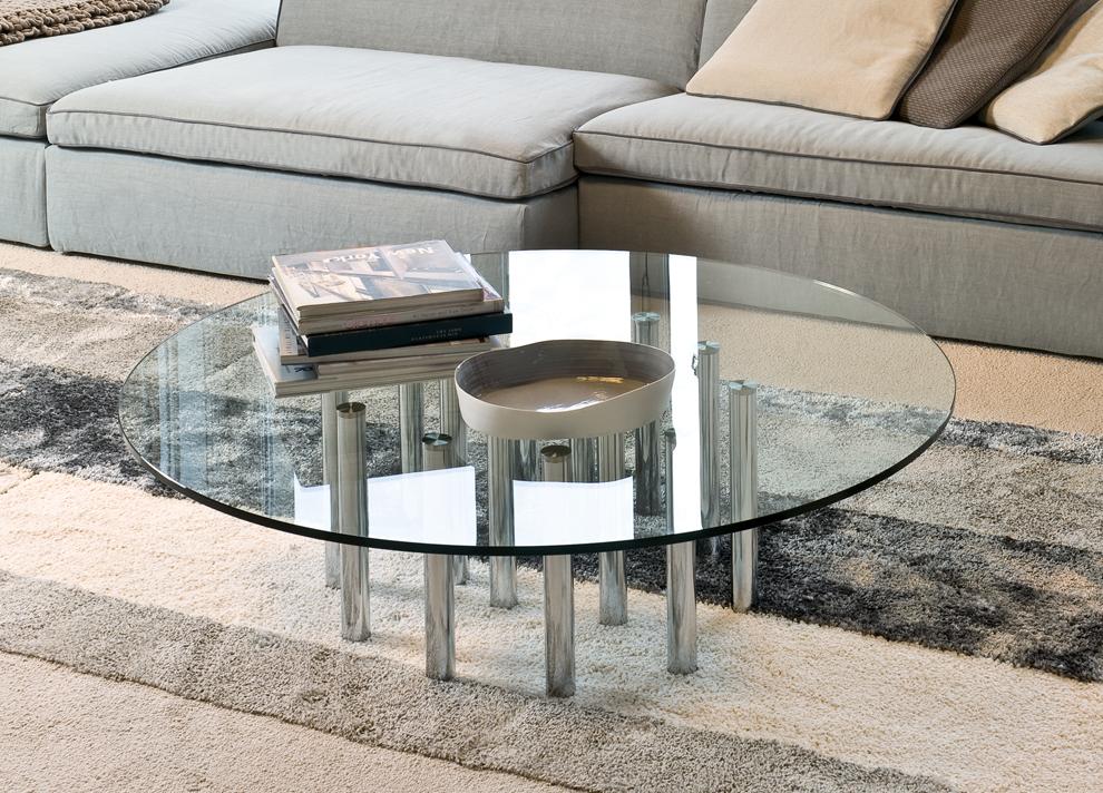 Bonaldo Mille Coffee Table Glass, Modern Round Coffee Table Large