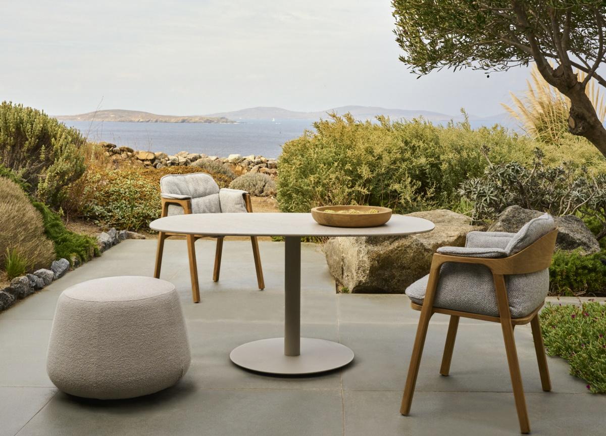 Dining table top in garden