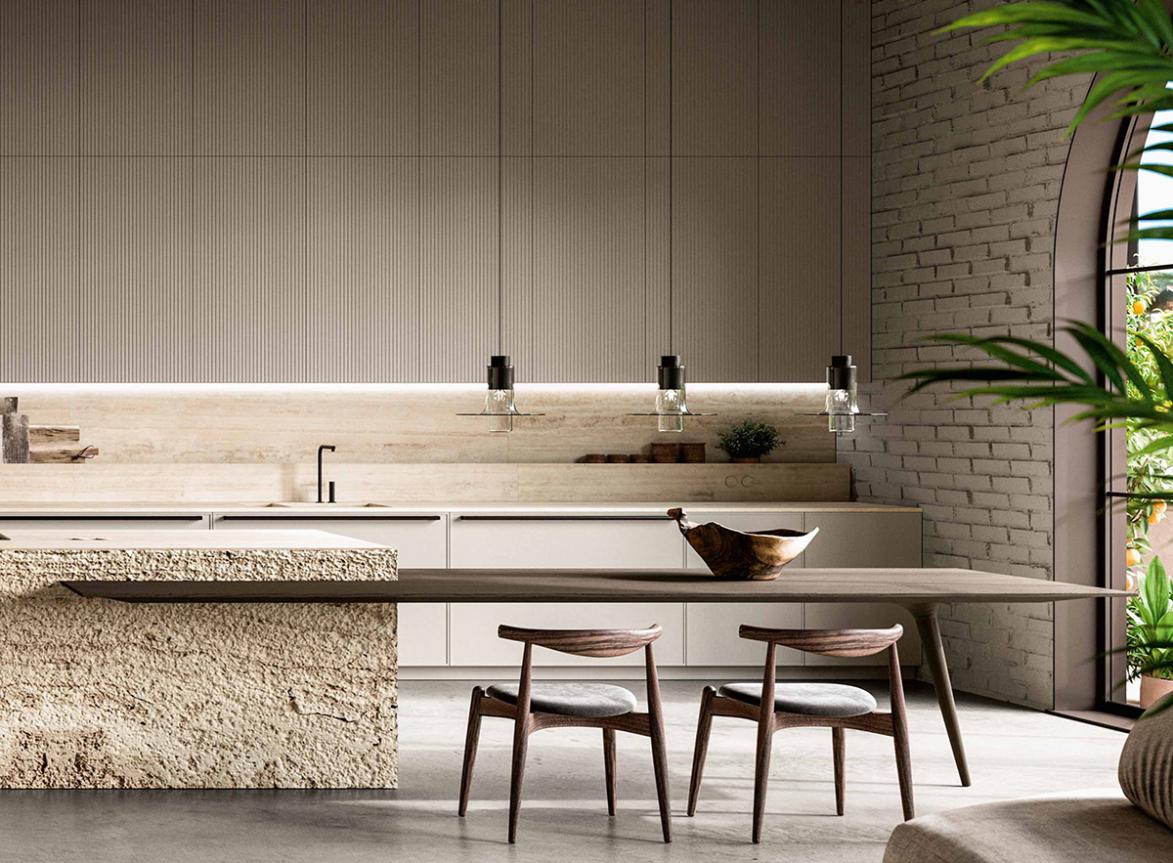 Vitae Kitchen With Stone Clad Island