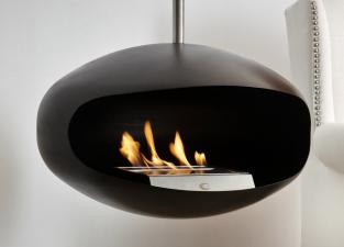 Cocoon Aeris Hanging Fireplace - Black, with 316 Stainless Steel hanging system